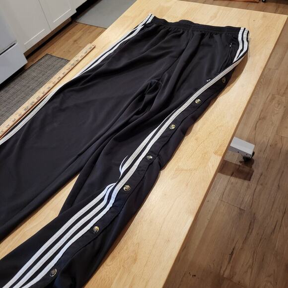 Adidas Extra Large Black Break Away Track Pants Elastic Waist Snap Stripe white - Picture 5 of 13